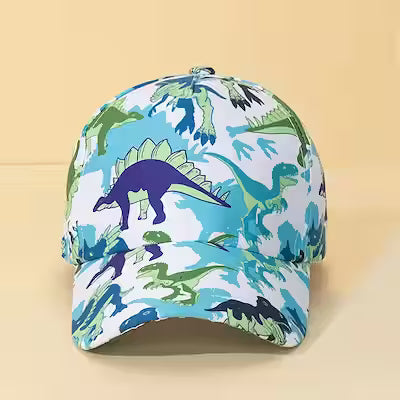 Adjustable kids baseball cap with blue dinosaur print