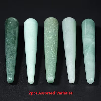 Natural Green Aventurine Beauty Stick – Random Color, 1 or 2 Pack Crystal Massage Tool for Facial and Eye Acupoint Stimulation
