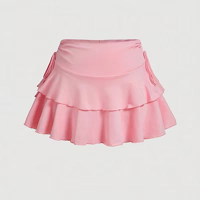 Women's Plus Size Side Drawstring Tiered Skirt with Multi-Hem