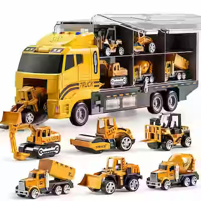 7-in-1 construction truck toy set with play mat for kids