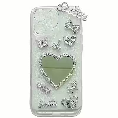 Bling Sparkling Phone Case with Mirror Adornments and Storage Box