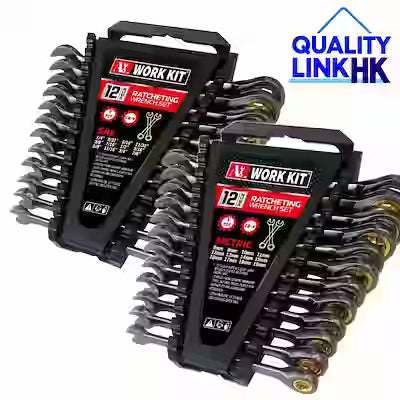 12/24-Piece Ratcheting Wrench Set – SAE & Metric, Black Nickel Coated, CR-V Steel