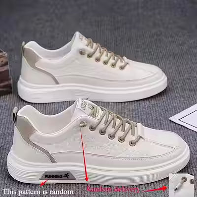 Men's Breathable White Sneakers with Thick Sole – Trendy Casual Sports Shoes