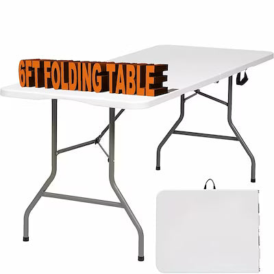 Heavy-duty 6-foot folding banquet table with storage handle for parties and events