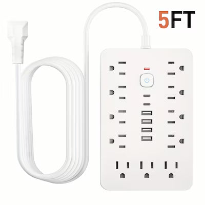 17-in-1 Wall-Mount Surge Protector with USB Ports, 5ft/10ft Extension Cord