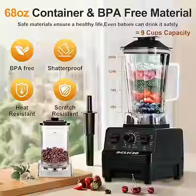 Countertop Blender with 2 Speeds and Pulse Function for Smoothies and Shakes