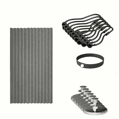 Rodless striped folding door curtain set with magnetic dividers