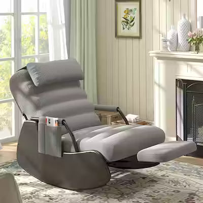 Dark Grey Corduroy Nursery Glider Rocking Chair with Side Pocket