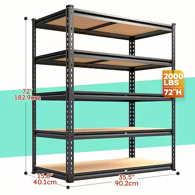 Heavy-duty 5-tier industrial shelving unit with 3000 lb capacity