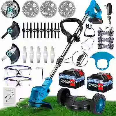 21V cordless multi-function electric lawn mower with two lithium batteries and triple blade set