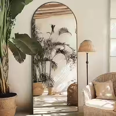 Freestanding Arched Floor Mirror with Aluminum Frame for Bedroom & Living Room