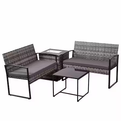 4-piece wicker patio furniture set with loveseat, coffee table and storage