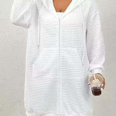 Plus Size Women's Textured Drawstring Hoodie