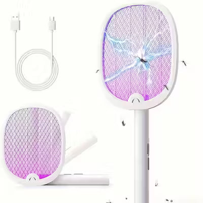 Foldable Oversized Mosquito Swatter with 180° Rotating Fold, Wall‑Mountable Design, Triple‑Layer Mesh and USB Charging