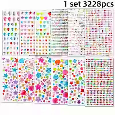 3228-Piece Self‑Adhesive Gem Sticker Set – 12 Sheets of Sparkling Jewelry Stickers for DIY Crafts, Nail Art, Phone Cases and More
