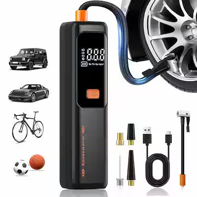 Portable air compressor and tire inflator for cars, bicycles, motorcycles, and sports equipment