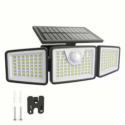 3-Head Solar Outdoor Security Light with Motion Sensor and Remote Control