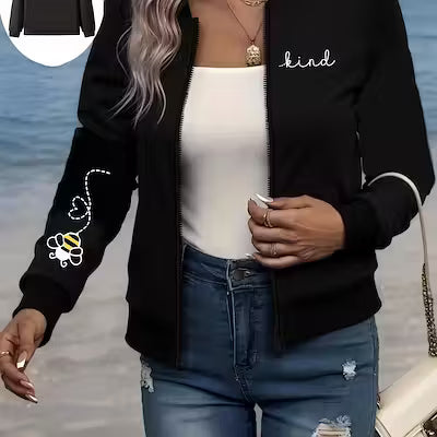 Women's Printed Long-Sleeve Zip-Up Jacket with Baseball Collar