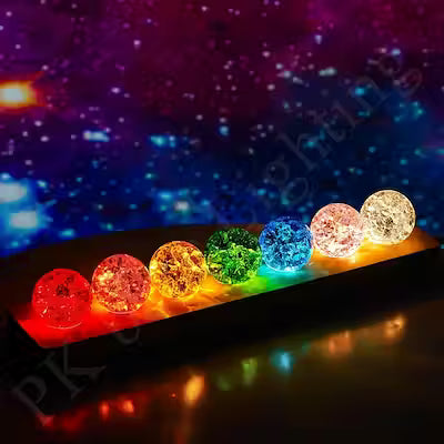 7-piece LED crystal ball night light set for home meditation and decoration