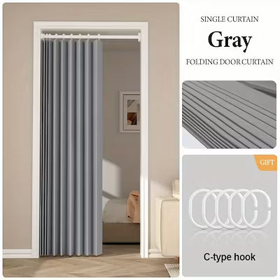 Modern Accordion Door Curtain - Foldable Partition with Hooks & Storage Straps, Polyester Living Room Divider