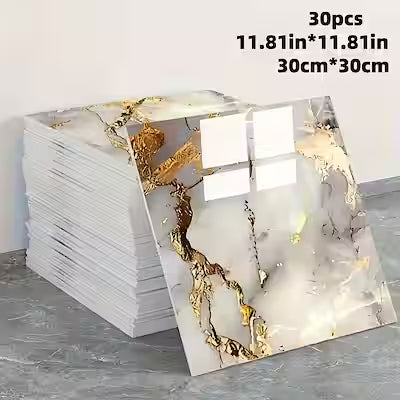 Self-adhesive marble-look wall tiles in mixed colors for kitchen and bathroom