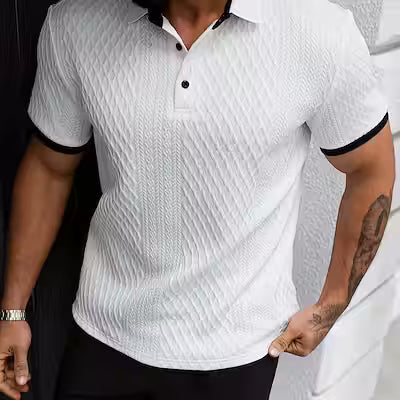 Men's Color-Blocked Polo Shirt with Jacquard Design