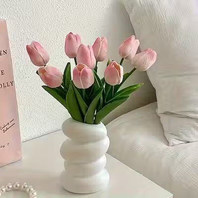 8-Piece Artificial Tulip Bouquet in Pink and White