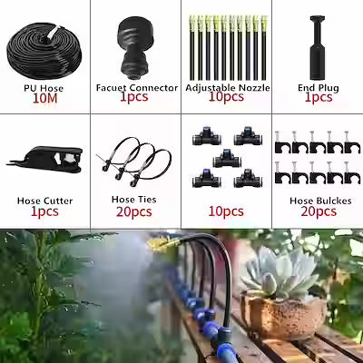 Garden Drip Watering Irrigation Kit with Automatic Sprinkler Atomizer – Multiple Length Options (196.85 mm, 393.7 mm, 590.55 mm, 787.4 mm) – Universal Thread