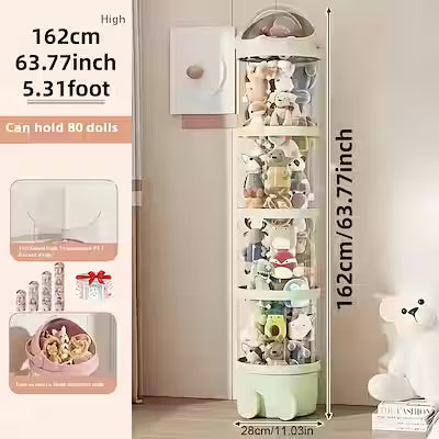 Four-tier clear plastic storage bin with plush animal house for plush toys
