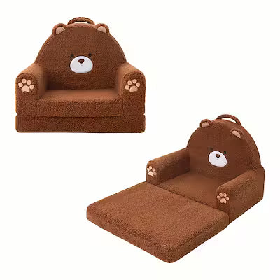 Convertible kids sofa with fold-out lounger and soft sherpa upholstery