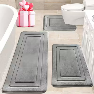 3-piece memory foam bath mat set with U-shaped toilet design