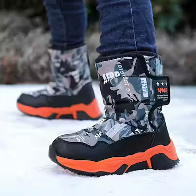Boys' Velvet High-Top Snow Boots – Winter 2024, Big Kids Size