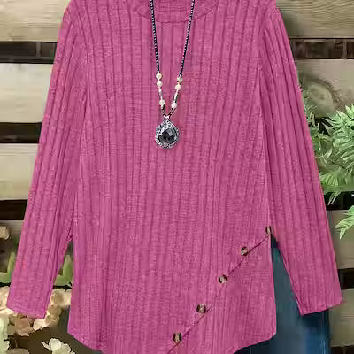 Plus size ribbed long sleeve t-shirt with asymmetrical hem