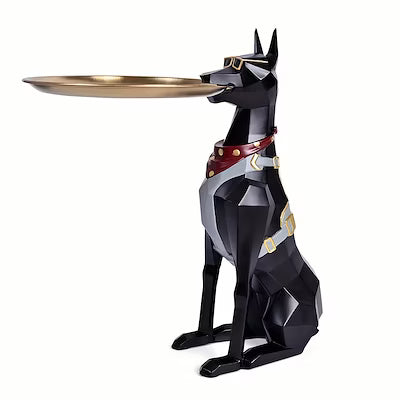 Resin Doberman dog figurine tray for keys and small items
