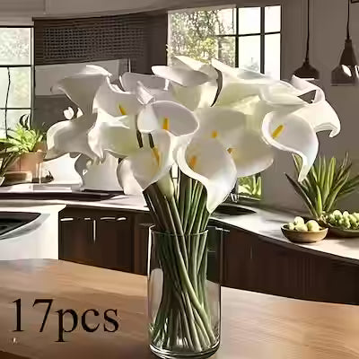 17 Piece Artificial Calla Lily Decorative Arrangement with Realistic PU Petals