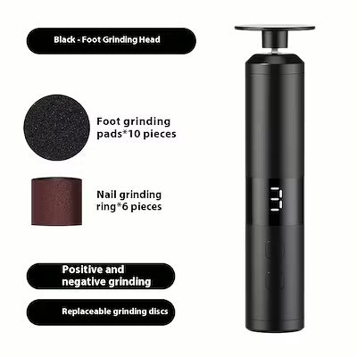 42mm 2‑in‑1 Foot and Nail Grinder with USB Charging, 3‑Speed Adjustment and 16 Interchangeable Heads