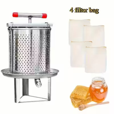 Stainless steel manual honey press extractor kit with mesh filter