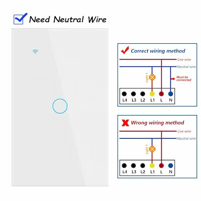 Premium Scratch‑Resistant Glass Smart Wall Switch – WiFi & Bluetooth Touch Screen, Voice Control, 1‑4 Gang, 600 W per Gang, Neutral Required