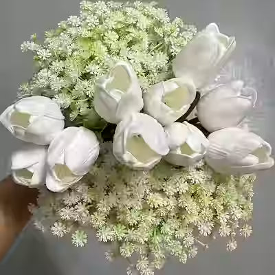 50-piece artificial white tulip bouquet with realistic petals and foliage