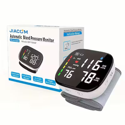 Portable Automatic Wrist Blood Pressure Monitor with LED Display, Dual User Mode, 2×120 Data Storage, Rechargeable Battery