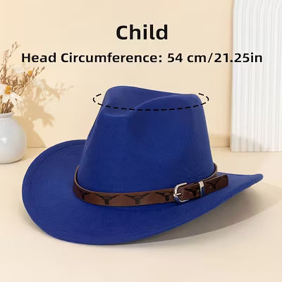Brown felt cowboy hat with wide brim and leather band