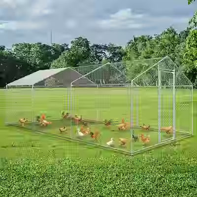 Large Metal Chicken Coop Run with Waterproof Cover and Lock
