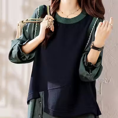 Plus Size Women's Long Sleeve Color Block Sweatshirt