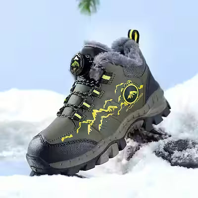 Low‑Top Cartoon Mountain Print Snow Boots for Boys – Warm Thick Winter Shoes