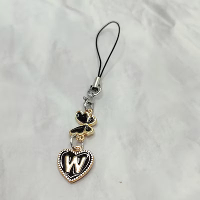 Black Letter A‑Z and Butterfly Phone Charm – Durable Aluminum Alloy