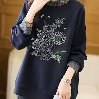 Plus Size Embroidered Half Turtleneck Sweatshirt