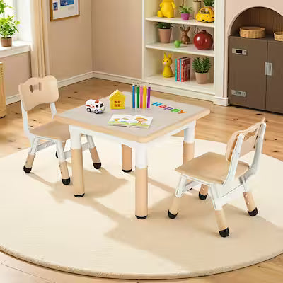 Height-adjustable kids table and chair set with easy-clean surface