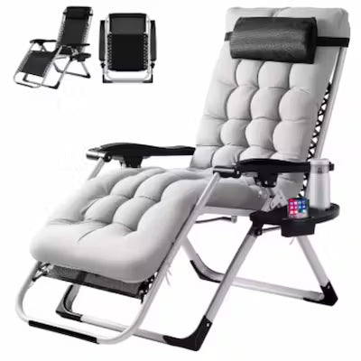 Foldable Patio Chair with Cup Holder and Removable Cushion