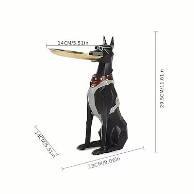 Doberman dog figurine tray with storage for keys, jewelry and coins