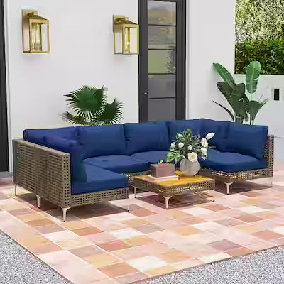 7-piece outdoor sectional patio furniture set with wicker weave